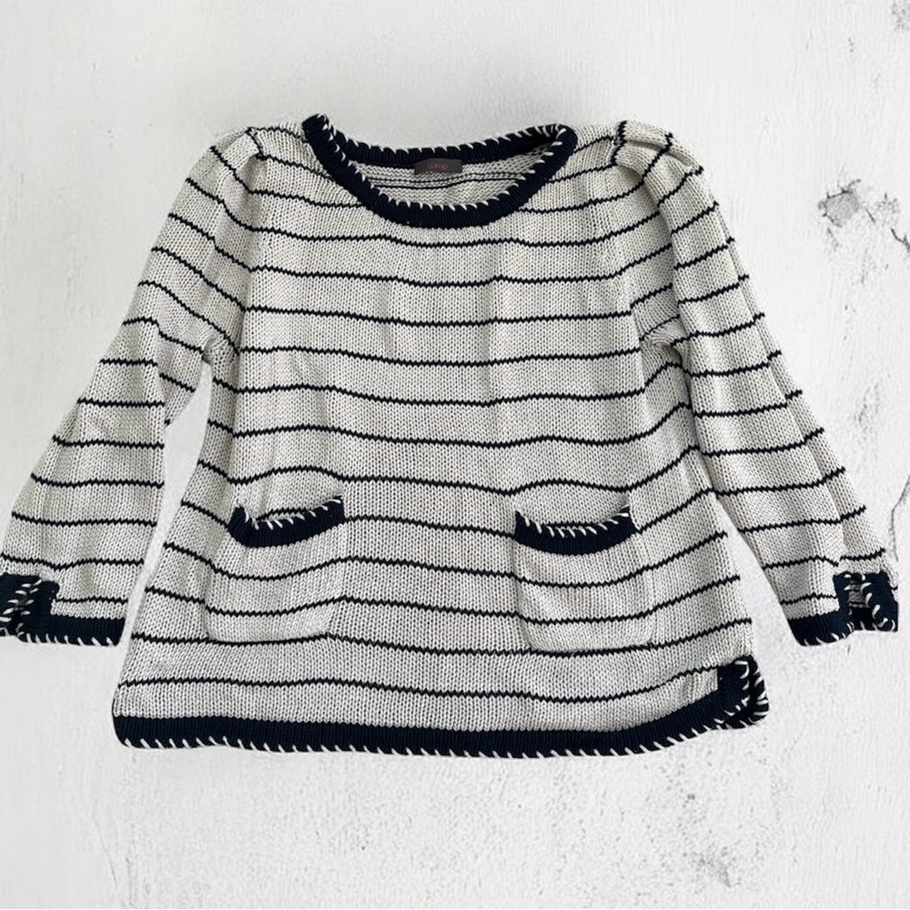 Wrap Brand Navy/Tan Striped Sweater – 100% Cotton/Baumwolle- Size S